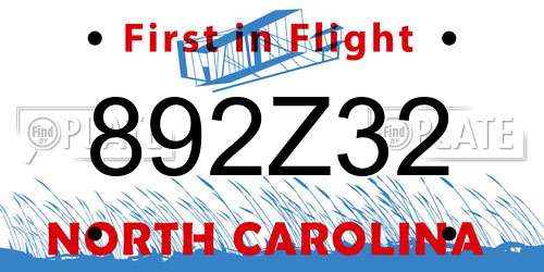 892Z32 North Carolina License Plate
