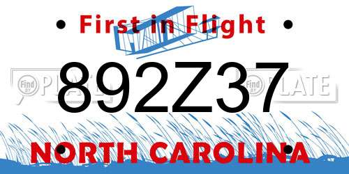 892Z37 North Carolina License Plate