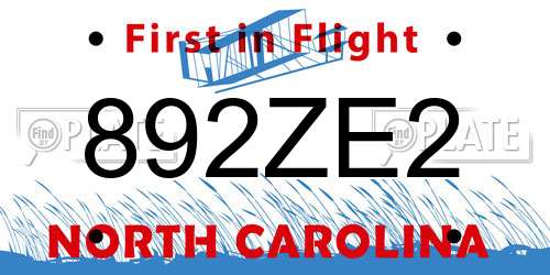 892ZE2 North Carolina License Plate