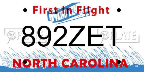 892ZET North Carolina License Plate