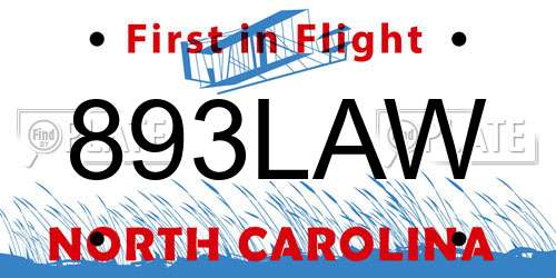 893LAW North Carolina License Plate