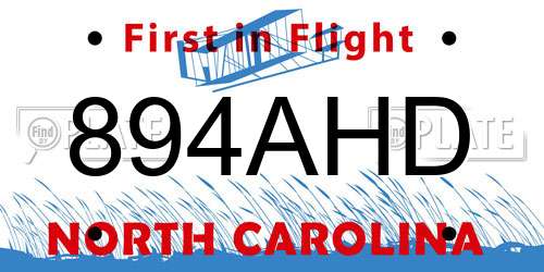 894AHD North Carolina License Plate