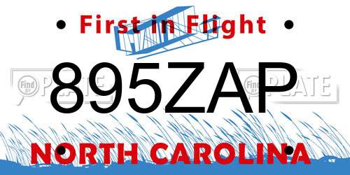 895ZAP North Carolina License Plate
