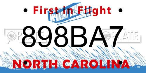 898BA7 North Carolina License Plate