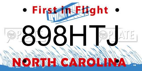 898HTJ North Carolina License Plate