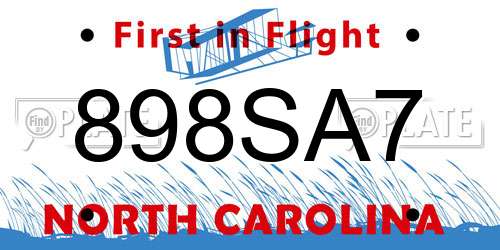 898SA7 North Carolina License Plate