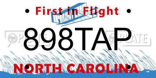 898TAP North Carolina License Plate