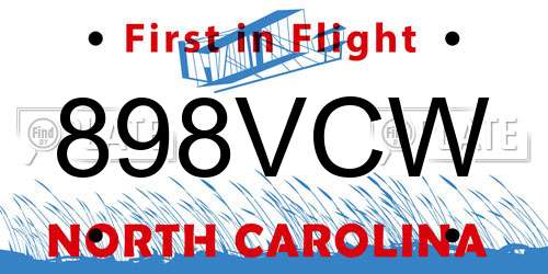 898VCW North Carolina License Plate