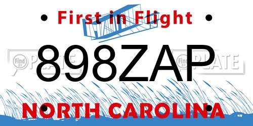 898ZAP North Carolina License Plate
