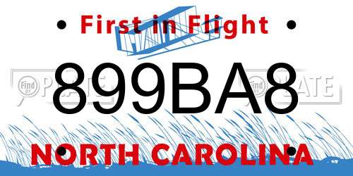 899BA8 North Carolina License Plate