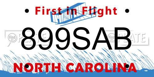 899SAB North Carolina License Plate
