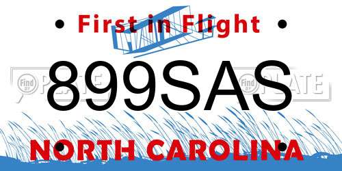 899SAS North Carolina License Plate