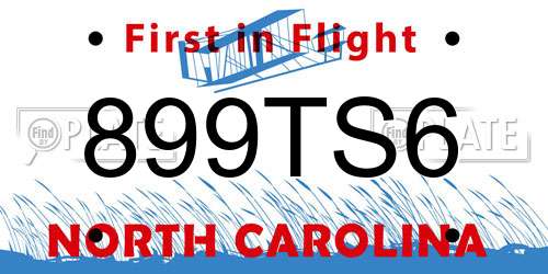 899TS6 North Carolina License Plate