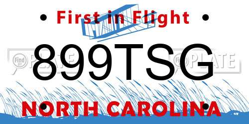 899TSG North Carolina License Plate