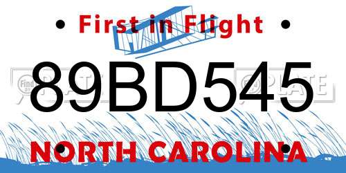89BD545 North Carolina License Plate