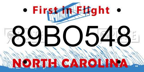 89BO548 North Carolina License Plate