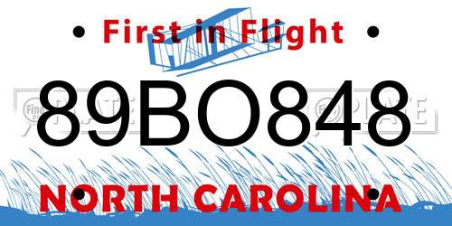 89BO848 North Carolina License Plate