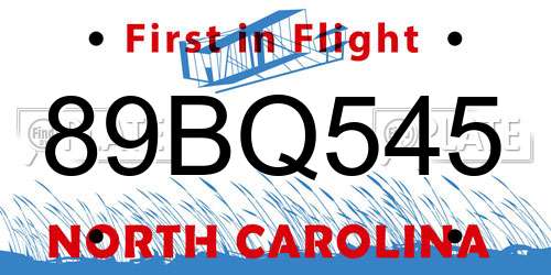 89BQ545 North Carolina License Plate