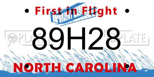 89H28 North Carolina License Plate