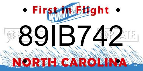 89IB742 North Carolina License Plate