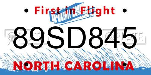 89SD845 North Carolina License Plate