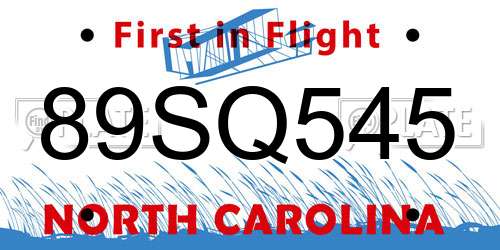 89SQ545 North Carolina License Plate