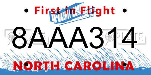 8AAA314 North Carolina License Plate
