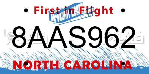8AAS962 North Carolina License Plate