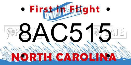 8AC515 North Carolina License Plate