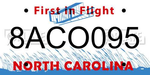 8ACO095 North Carolina License Plate