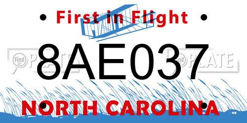 8AE037 North Carolina License Plate