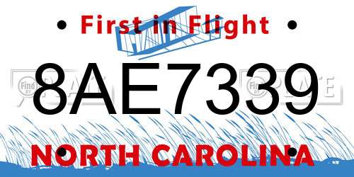 8AE7339 North Carolina License Plate