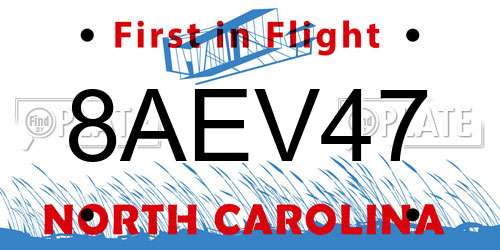 8AEV47 North Carolina License Plate