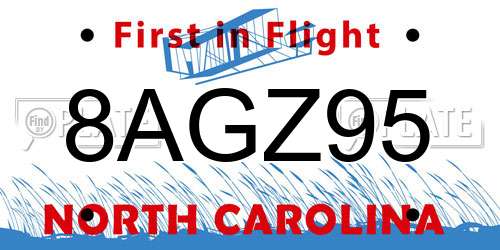 8AGZ95 North Carolina License Plate