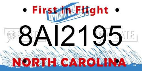 8AI2195 North Carolina License Plate