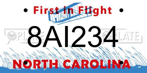 8AI234 North Carolina License Plate