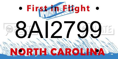 8AI2799 North Carolina License Plate