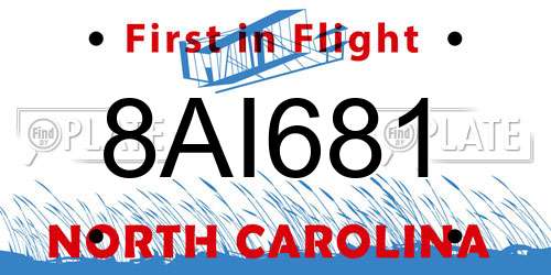 8AI681 North Carolina License Plate