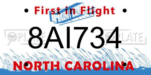 8AI734 North Carolina License Plate