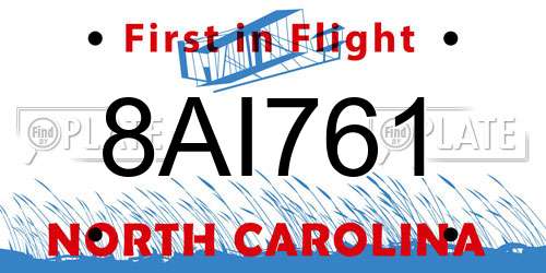 8AI761 North Carolina License Plate