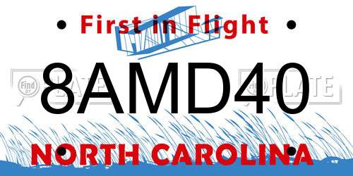 8AMD40 North Carolina License Plate