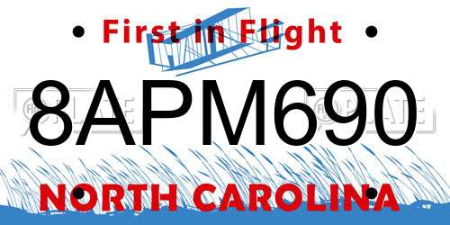 8APM690 North Carolina License Plate