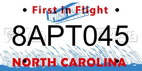 8APT045 North Carolina License Plate