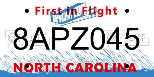 8APZ045 North Carolina License Plate