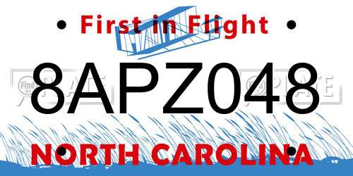 8APZ048 North Carolina License Plate