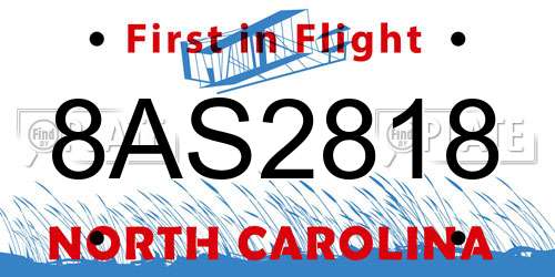 8AS2818 North Carolina License Plate