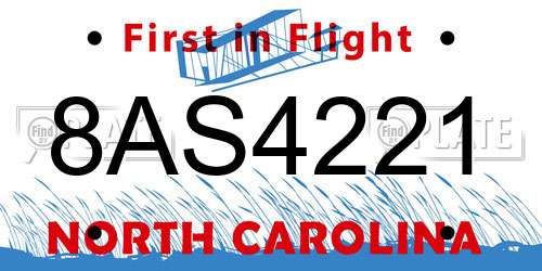 8AS4221 North Carolina License Plate
