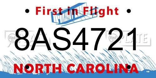 8AS4721 North Carolina License Plate