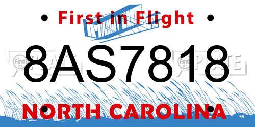 8AS7818 North Carolina License Plate