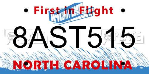 8AST515 North Carolina License Plate
